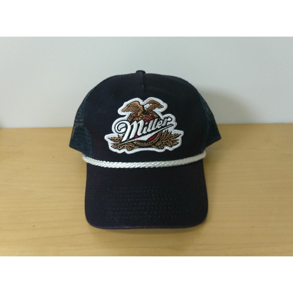 Miller Beer Rope Cap Eagle Logo Trucker Hat Navy Blue Snapback Cobra Retro